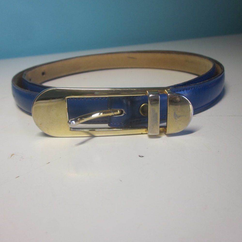 Leather Belt Womens Size L Vintage Calderon Blue Slim 5/8" Wide Strap 30-33"